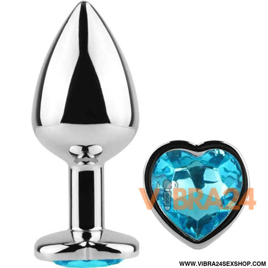 SECRETPLAY - PLUG ANAL DE METAL CORAO AZUL TAMANHO PEQUENO 7 CM