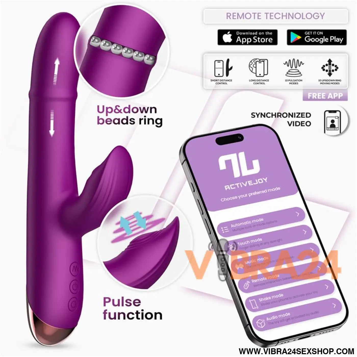 Sendel Vibe with Up and Down Internal Beads Ring Pulsation App