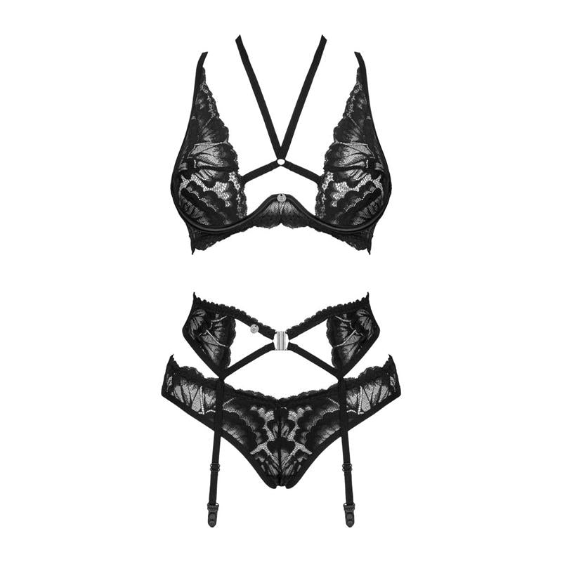 Conjunto de Lingerie 3 peças Alessya em renda com suporte e sensualidade