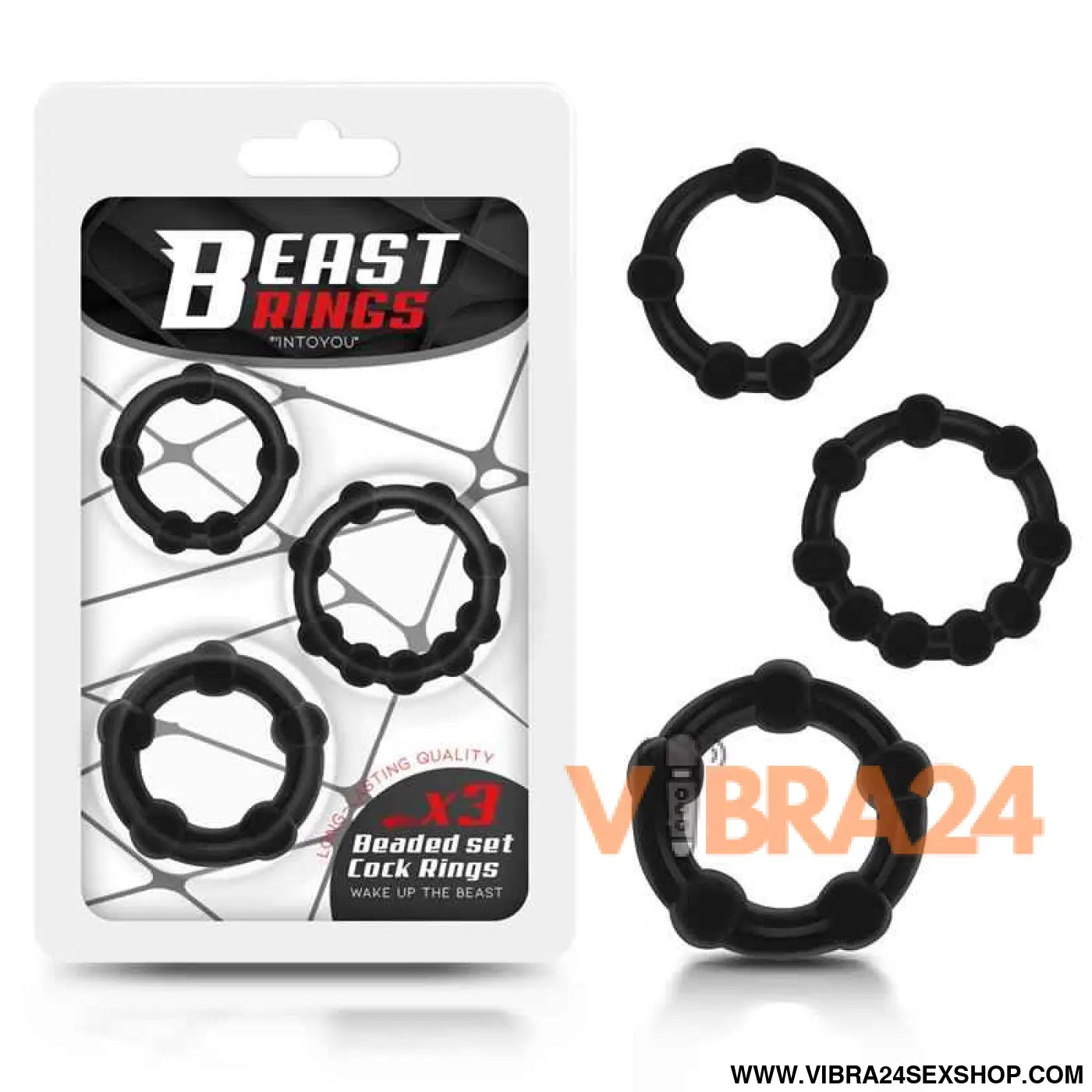 Set of 3 Cock Ring Beaded Flexible Black