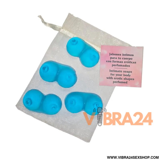 Set of 4 Scented Mini Soaps in the Shape a Blue Breast