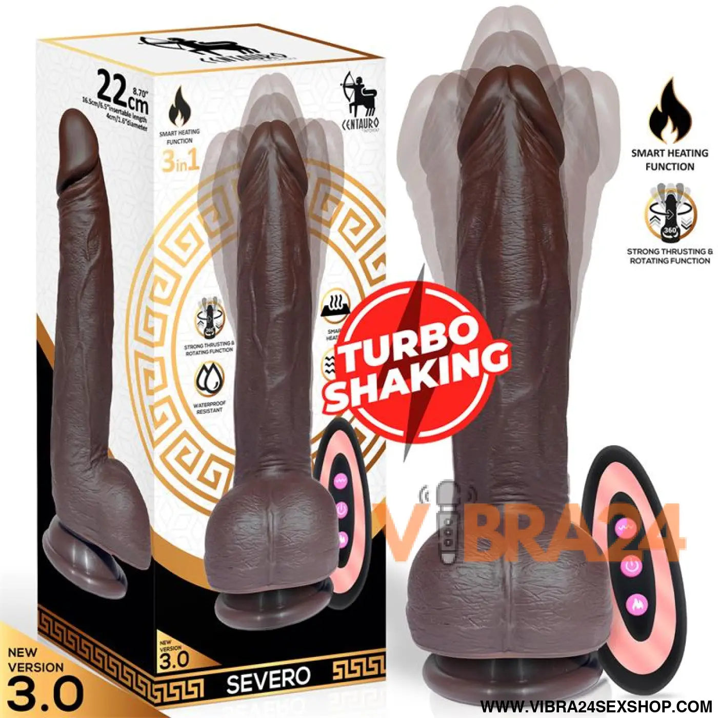 Severo Realistic Turbo Shaking Dildo Thrusting 360º Rotation Remote Control Heat Effect