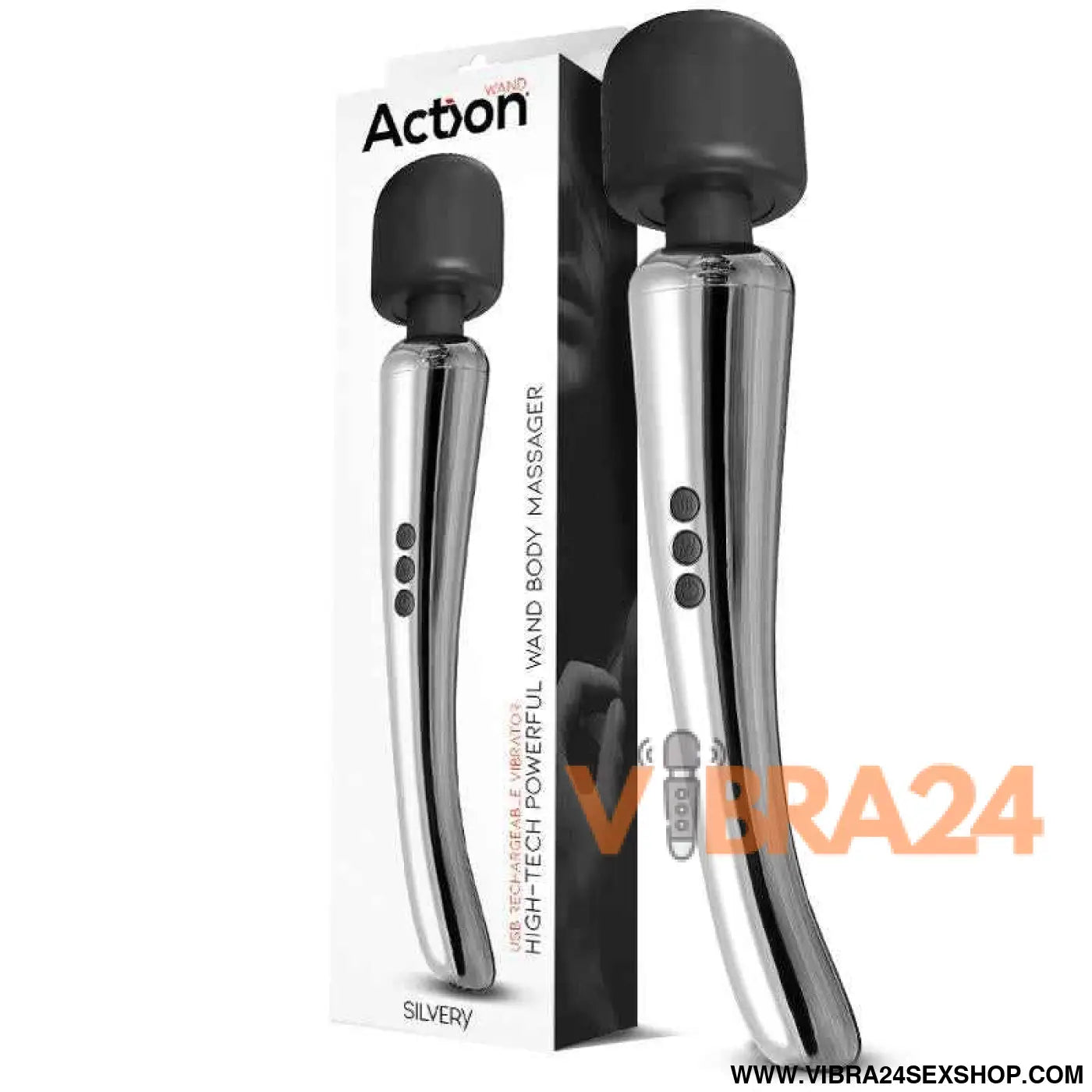 Silvery High-Tech Wand Super Powerful Wireless USB Chrome Silicone