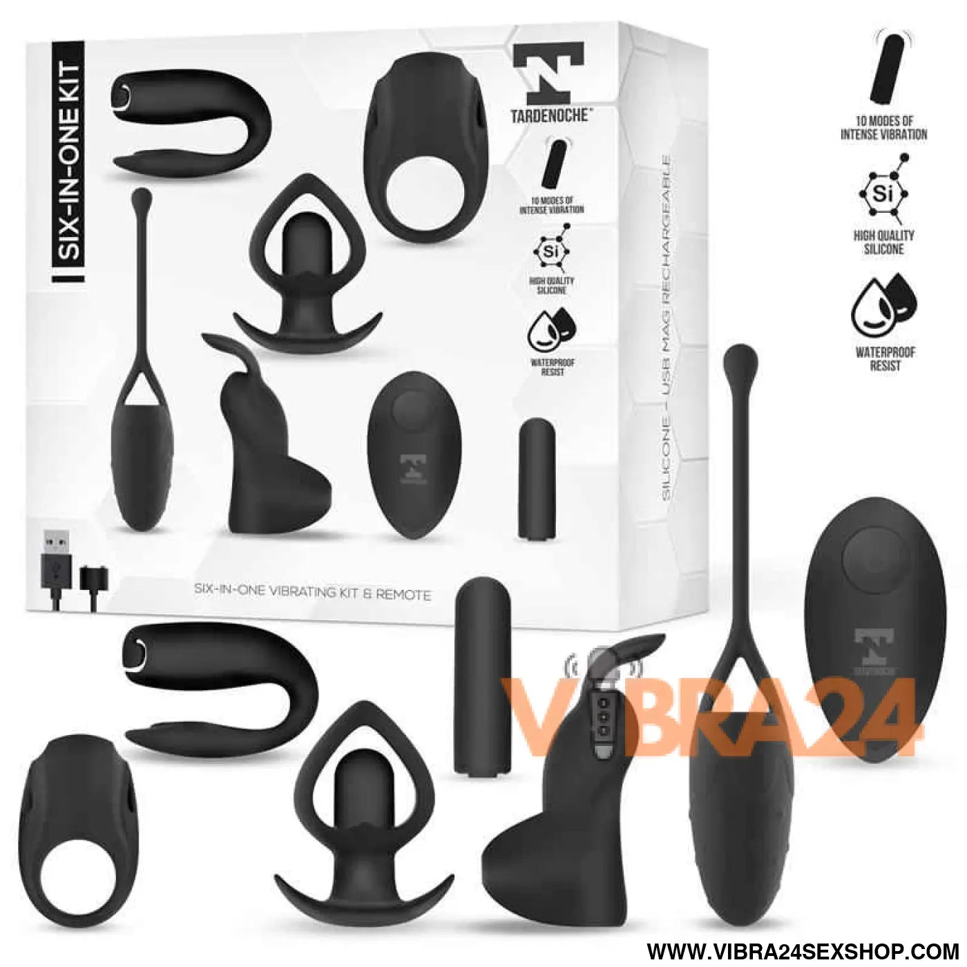 Six-In-One Vibrating Bullet and 6 Silicone Accessories Kit