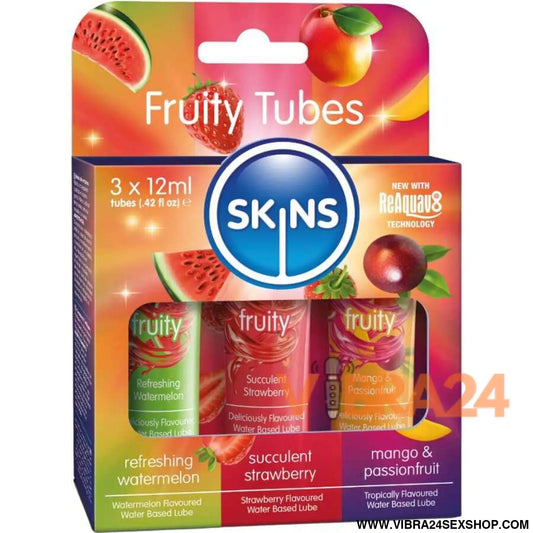 SKINS - KIT DE LUBRIFICANTES FRUTADOS: MELANCIA MORANGO E MANGA - 3 x 12 ML