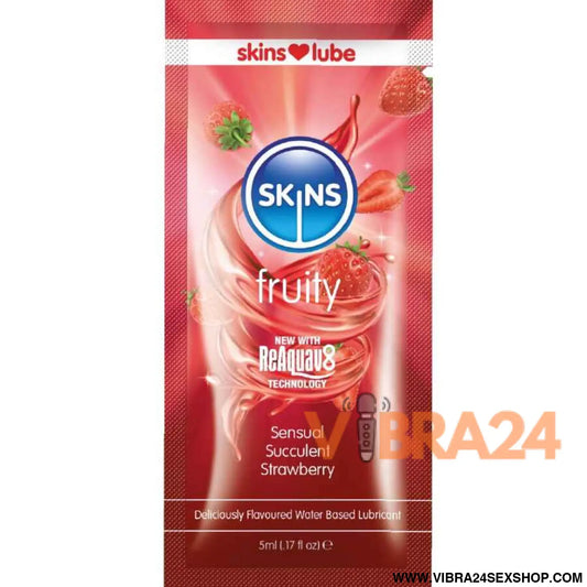 SKINS - LUBRIFICANTE À BASE DE ÁGUA COM SABOR FRUTADO MORANGO - DOSE ÚNICA 5 ML