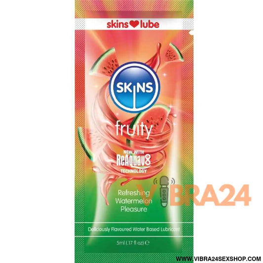 SKINS - LUBRIFICANTE À BASE DE ÁGUA COM SABOR MELANCIA - DOSE ÚNICA 5 ML