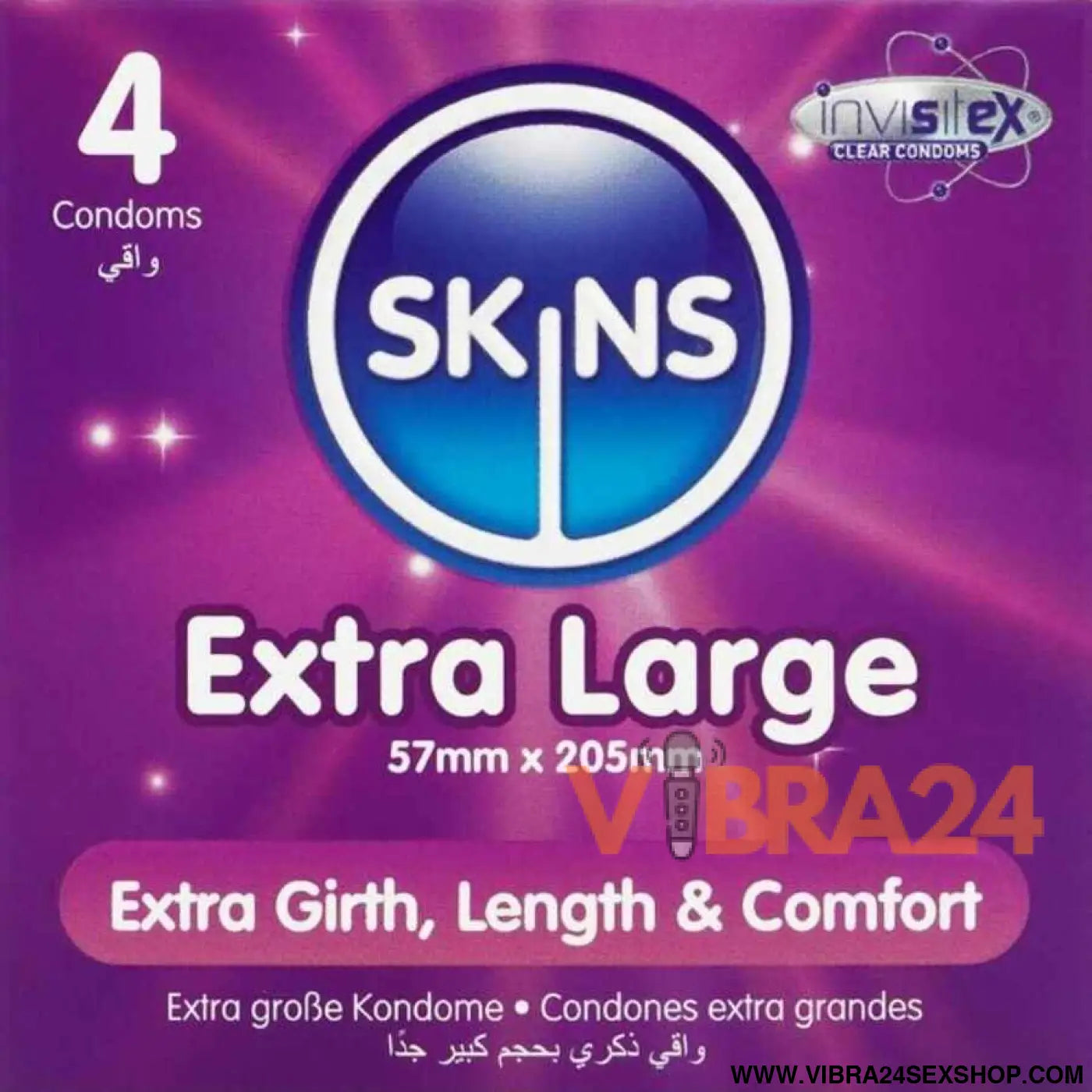 SKINS - PRESERVATIVOS EXTRA GRANDE PREMIUM PACOTE 4