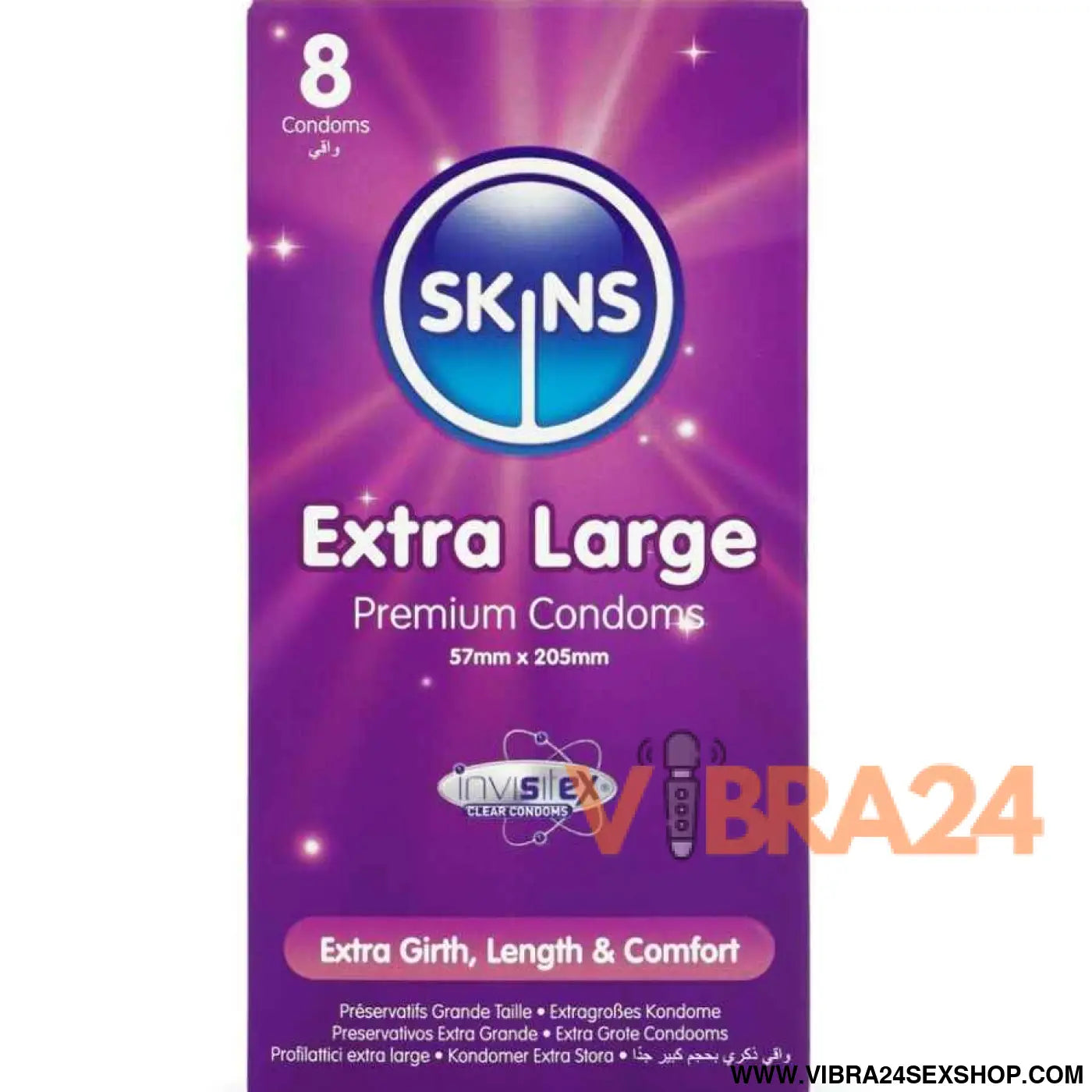 SKINS - PRESERVATIVOS EXTRA GRANDE PREMIUM PACOTE COM 8