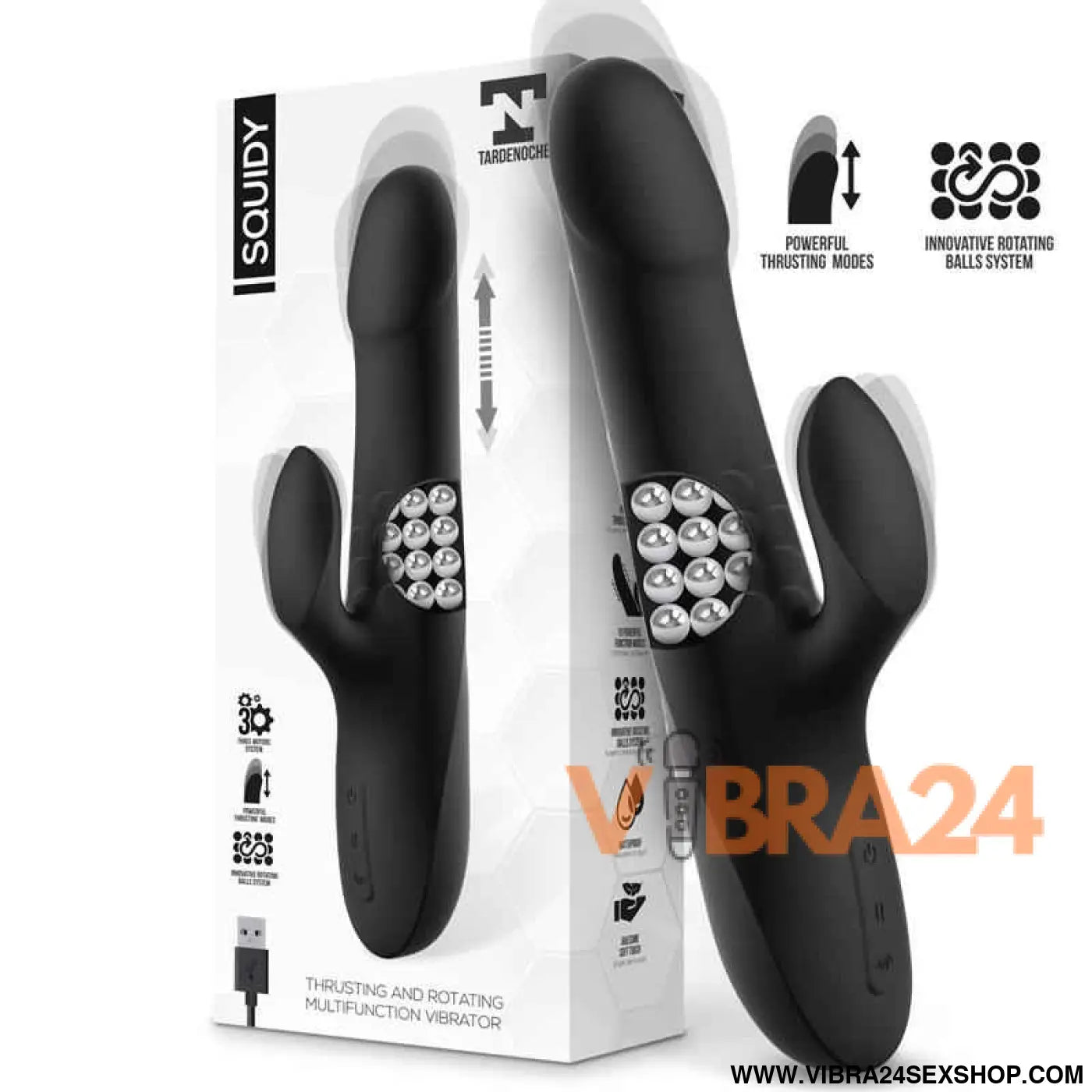 Squidy Vibe with Thrusting Movement and Rotating Beads USB Silicone