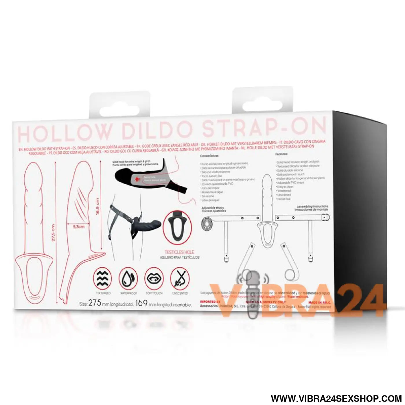Strap-On Dildo Silicone Preto Premium Tamanho L - Conforto e Estilo com Oco