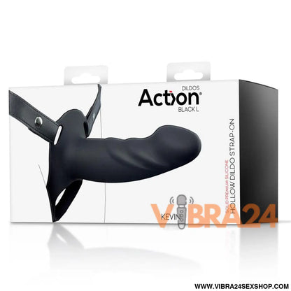 Strap-On Dildo Silicone Preto Premium Tamanho L - Conforto e Estilo com Oco