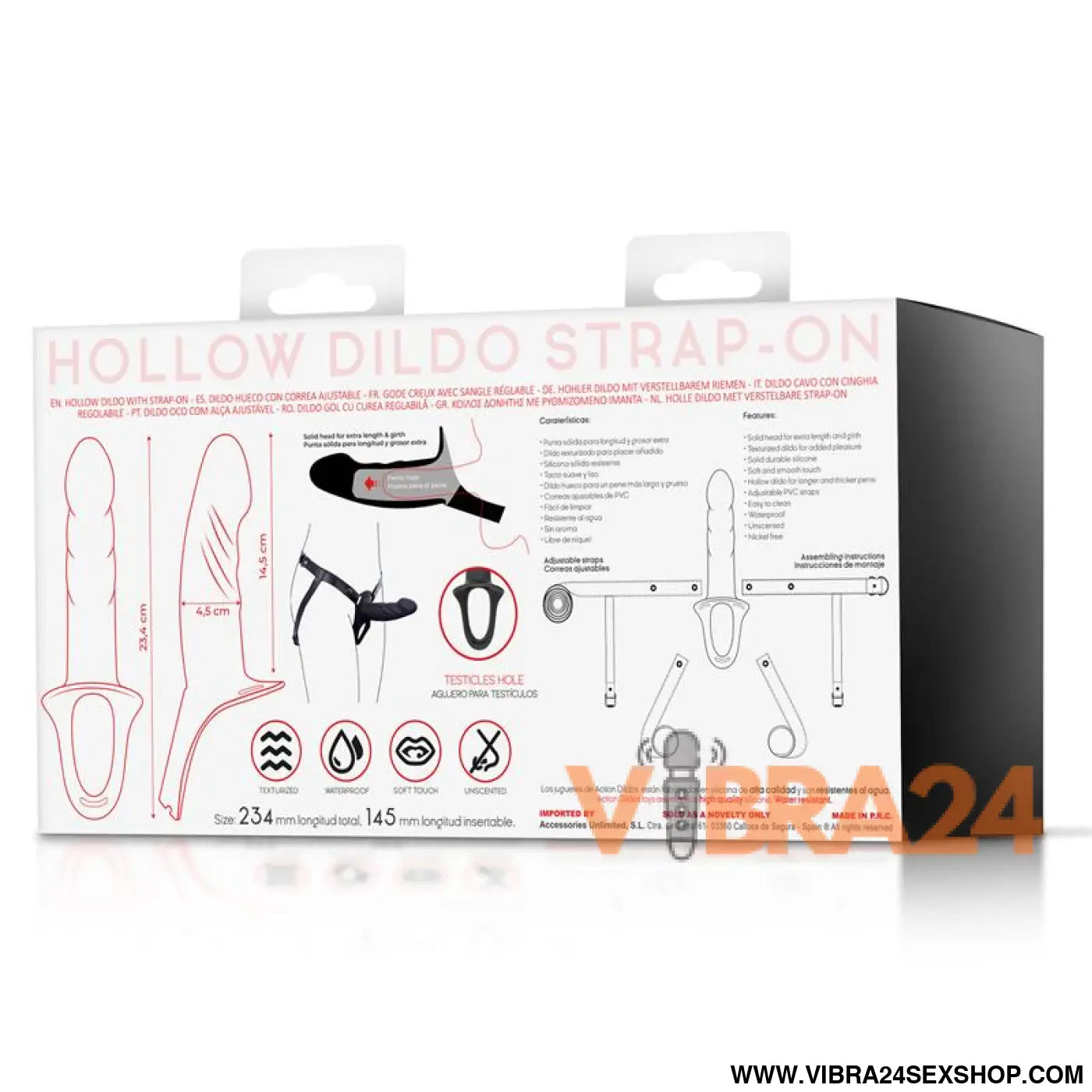 Strap-On Silicone Hollow Dildo S em Premium Tamanho Preto