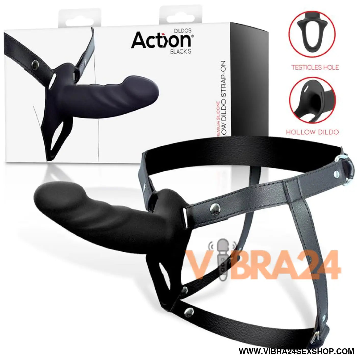 Strap-On Silicone Hollow Dildo S em Premium Tamanho Preto