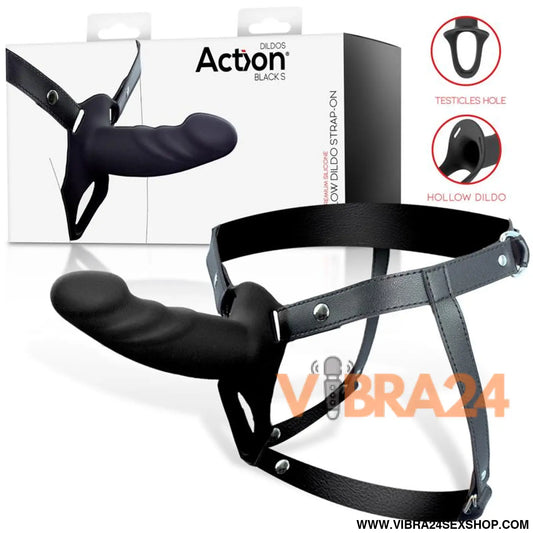 Strap-On Silicone Hollow Dildo S em Premium Tamanho Preto