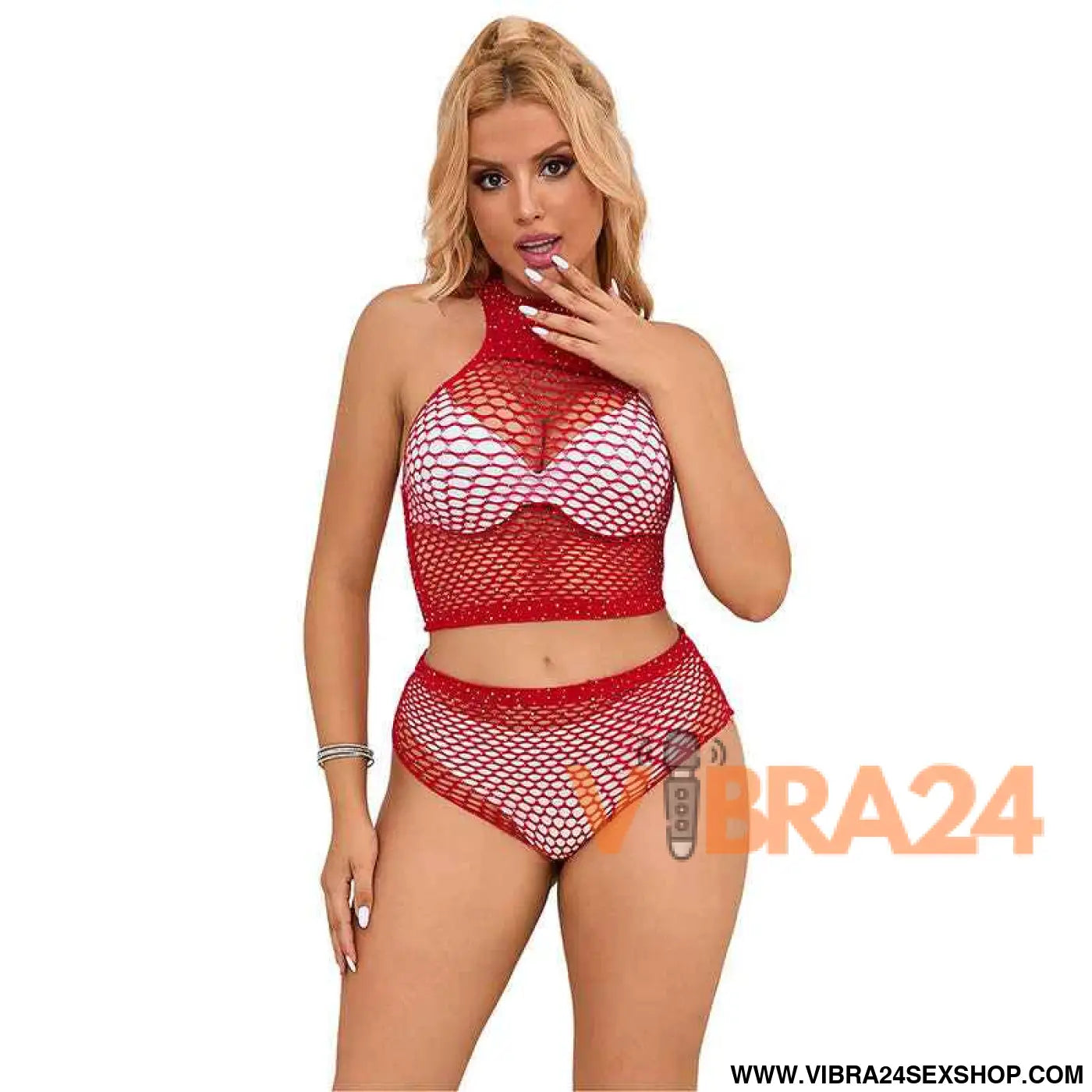 SUBBLIME - 952402 FISHNET SET COM DIAMANTES ROSA TAMANHO ÚNICO