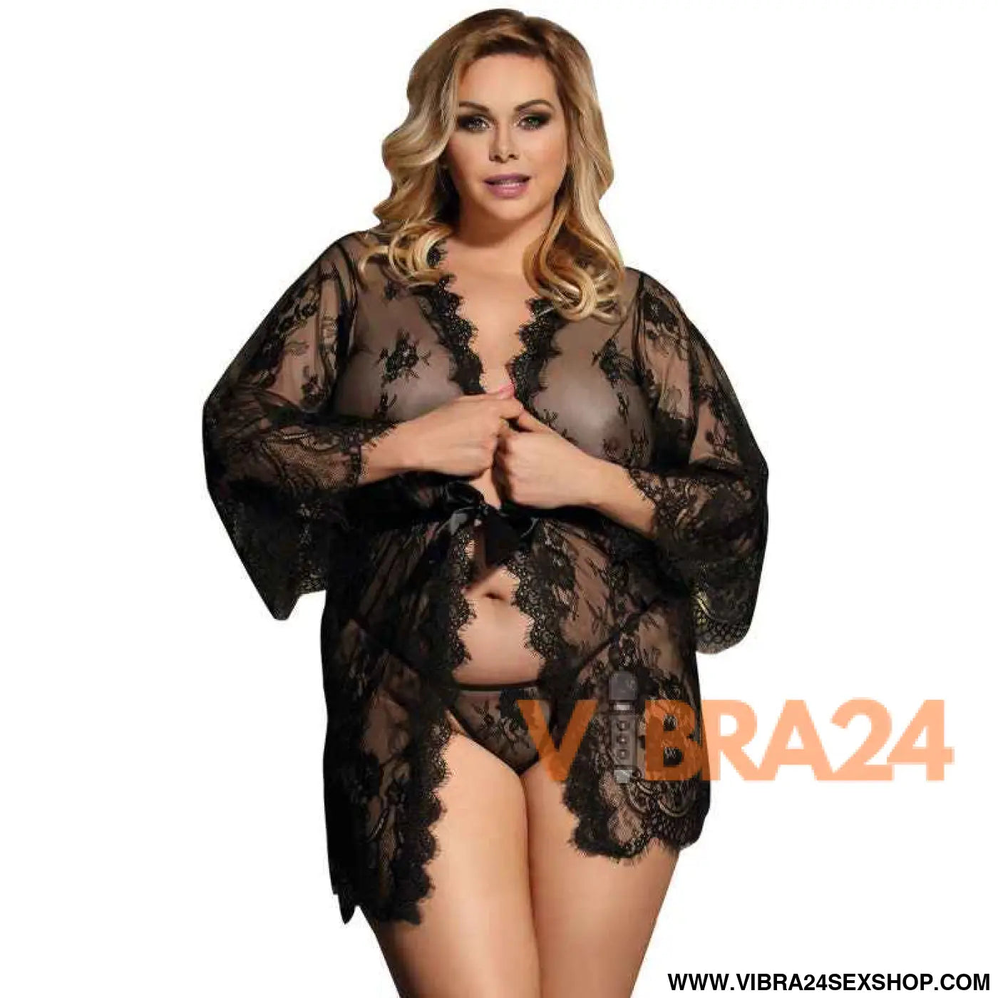 SUBBLIME - QUEEN PLUS LACE PEIGNOIR MANGAS ALARGADAS