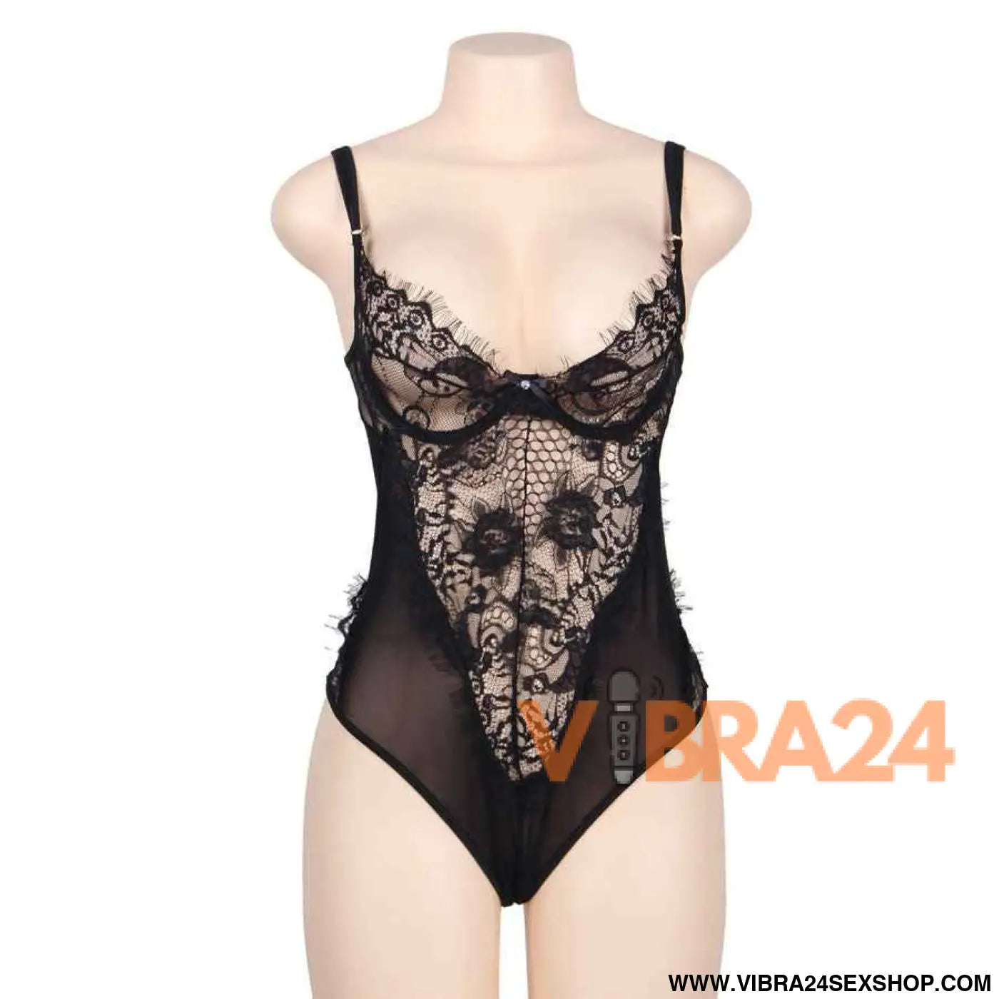 SUBBLIME - QUEEN PLUS RENDA FLORAL E PELUCHE PRETA FRINGADA