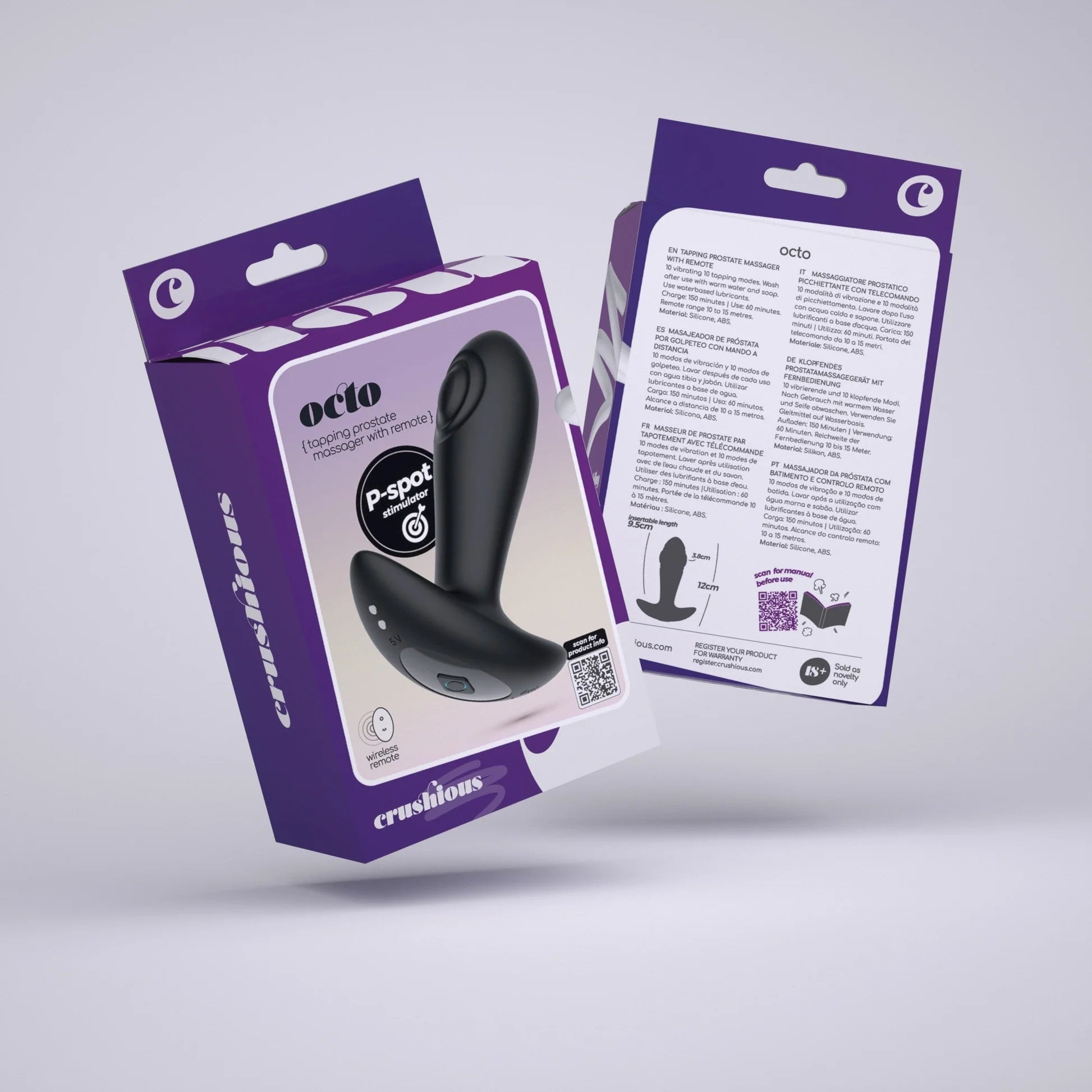 Octo Plug anal com controlo remoto Crushious, pulsação e conforto premium