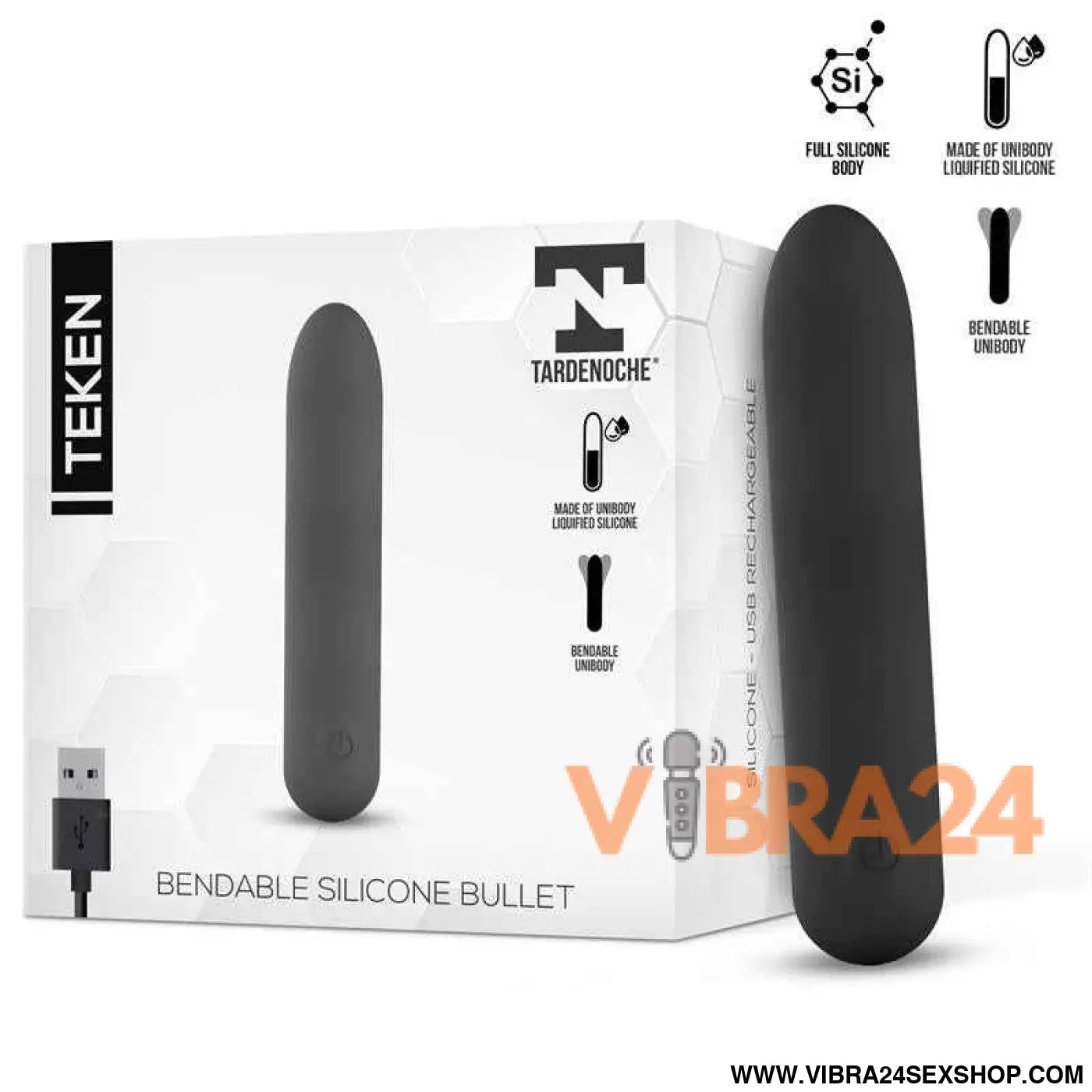 Teken Bendable Vibrating Bullet Liquid Silicone Unibody Magnetic USB