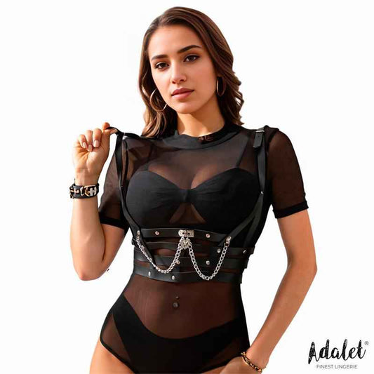 Thalia Vegan Leather Chest Harness with Chain One size