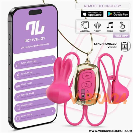 Tickly Nipple Clamps ith Vibration Remote and Necklace with App