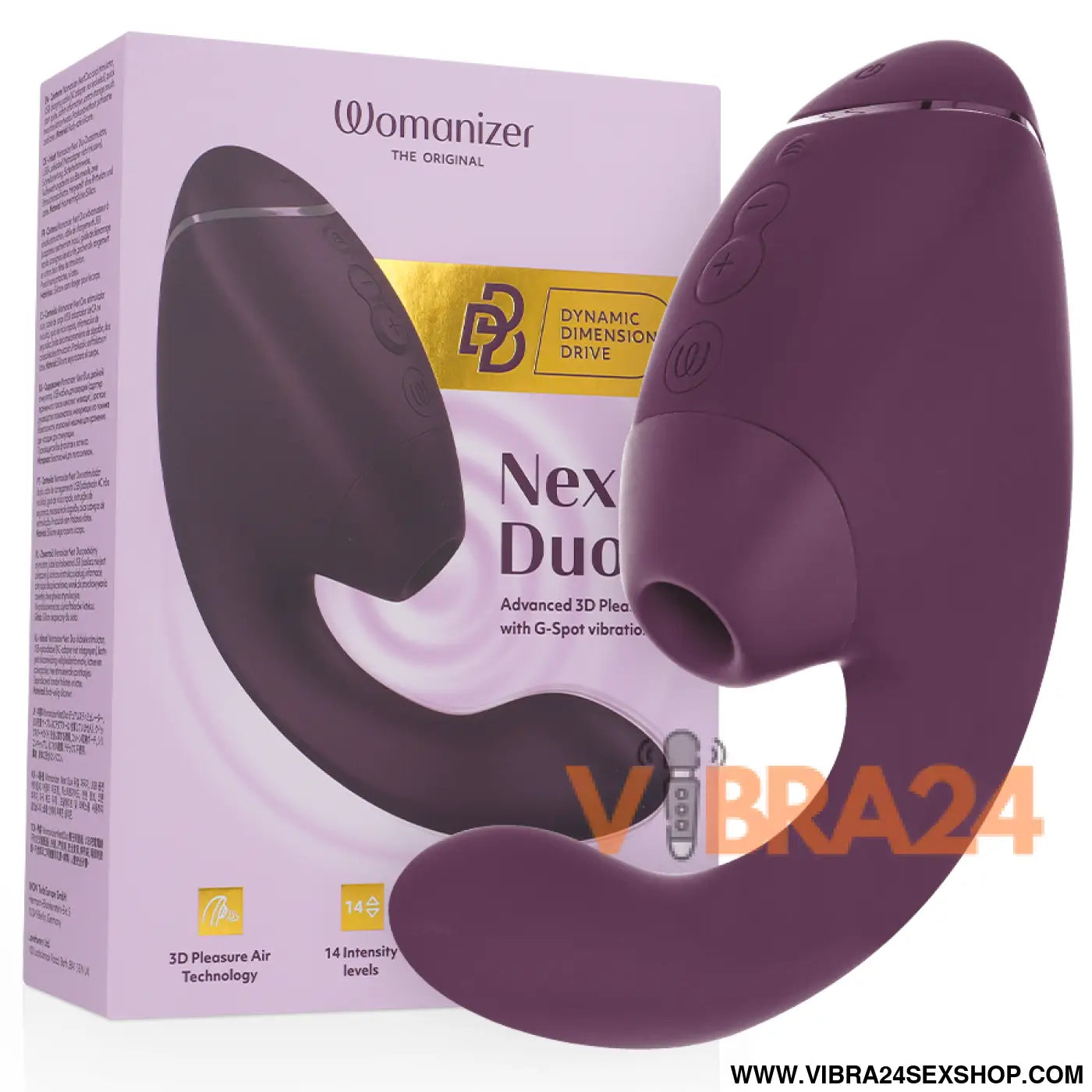 WOMANIZER - DUO NEXT Estimulador Duplo de Clitóris e Ponto G Roxo Escuro