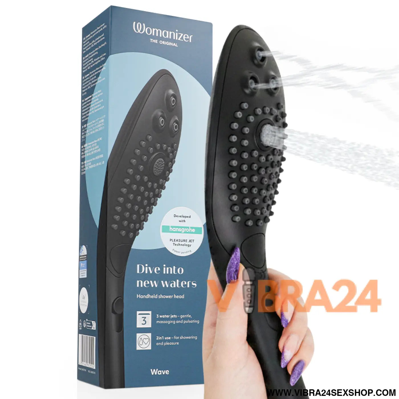 WOMANIZER - CHUVEIRO ESTIMULANTE CLITORIAL WAVE PRETO - VIBRA24 SEXSHOP