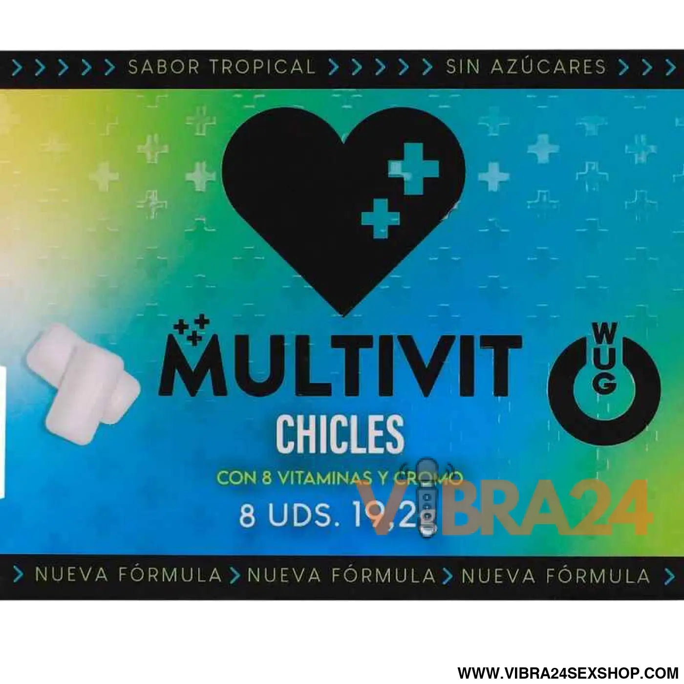 WUG Multivit - A goma de mascar funcional que fortalece suas defesas todos os dias. Cartela com 8 unidades.