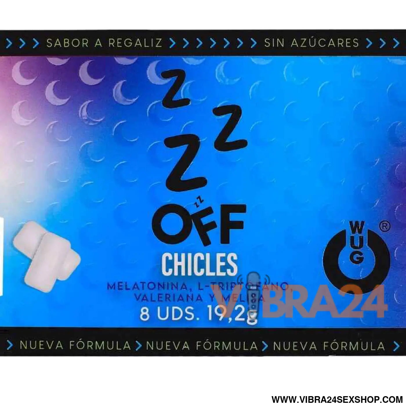 WUG off - A goma de mascar funcional que ajuda você relaxar e dormir melhor. Cartela com 8 pacotes.