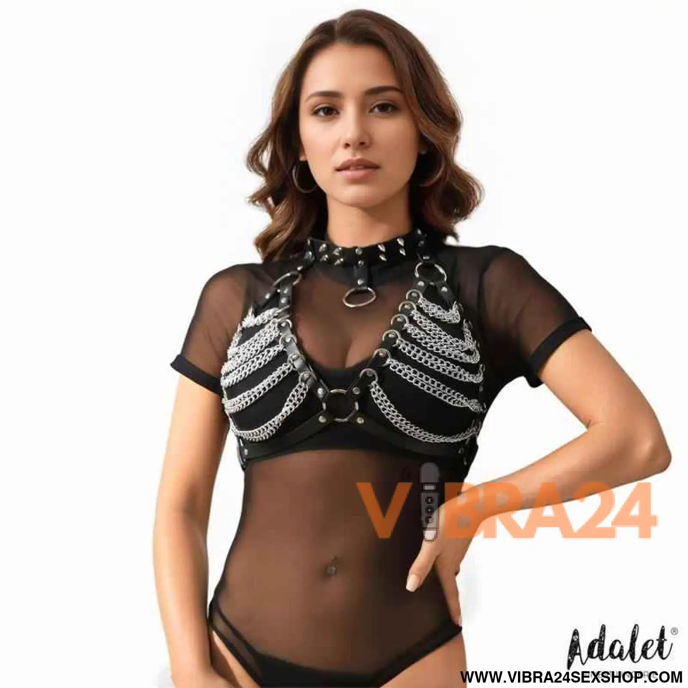 Zaira Vegan Leather Bra with Chain One size